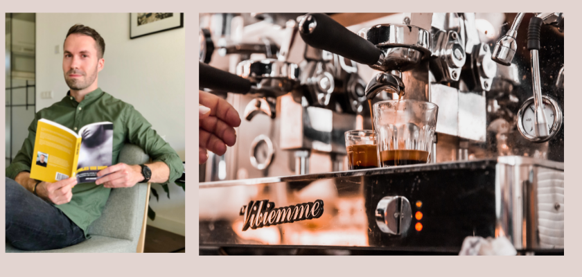 David werkt in een espressobar